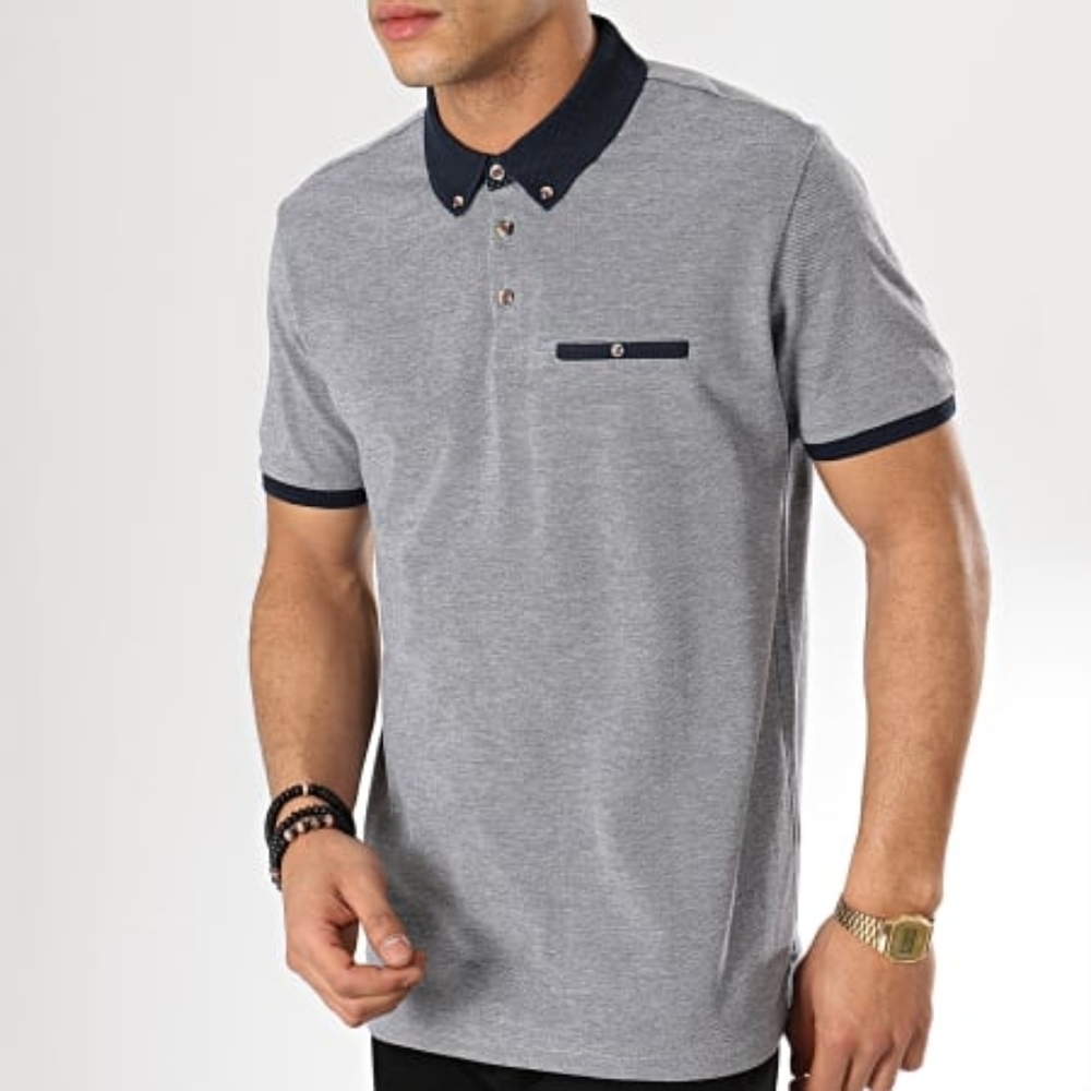 CELIO Polo Men Shirt Size Large (Run Smaller) Navy Blue And White Colors
